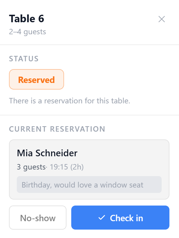 Check in a guest or mark a no-show